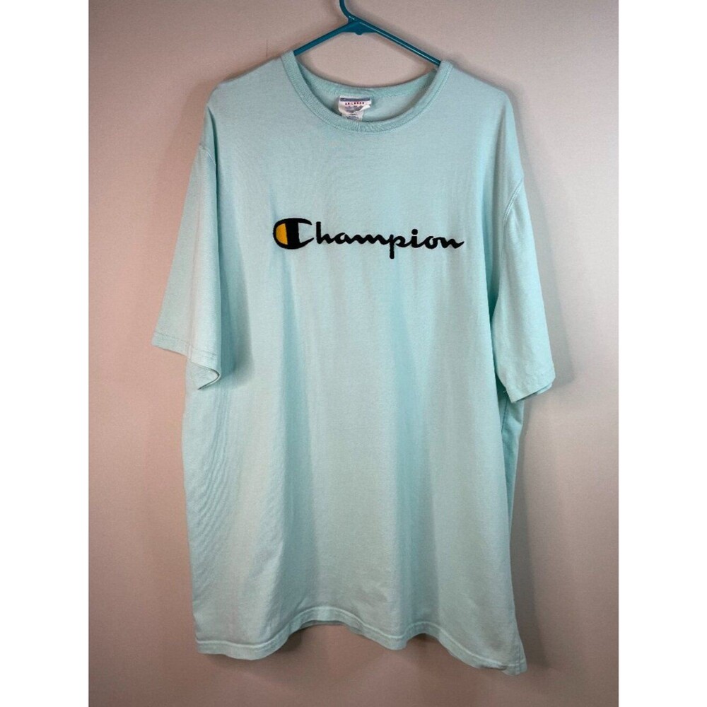 Champion Life Script Embroidered Logo Tee Men's Size 2XL Vintage Style Collar